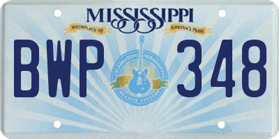 MS license plate BWP348