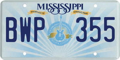MS license plate BWP355