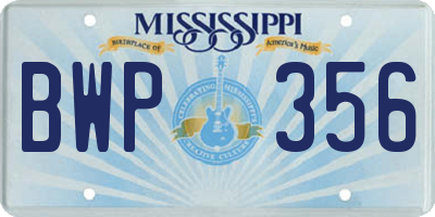 MS license plate BWP356
