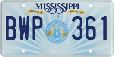 MS license plate BWP361