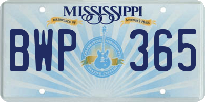 MS license plate BWP365