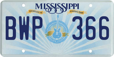 MS license plate BWP366