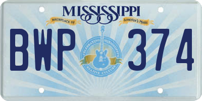 MS license plate BWP374