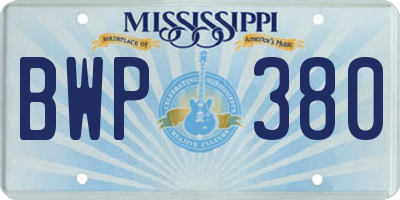 MS license plate BWP380