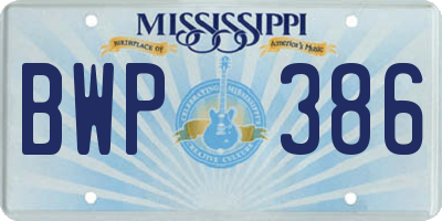 MS license plate BWP386