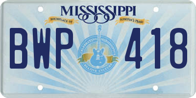 MS license plate BWP418