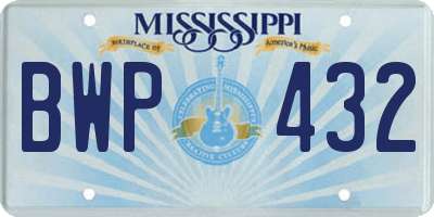 MS license plate BWP432
