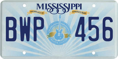 MS license plate BWP456