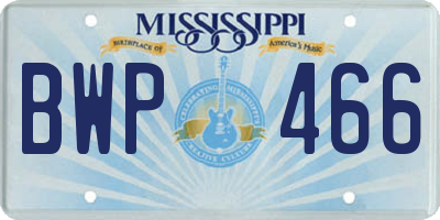 MS license plate BWP466