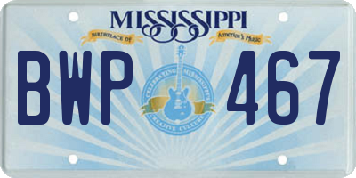 MS license plate BWP467