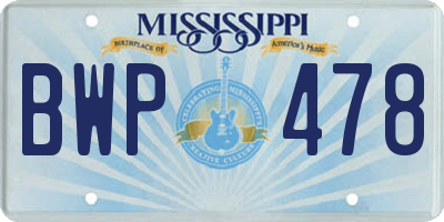 MS license plate BWP478
