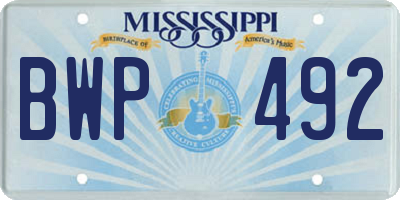 MS license plate BWP492