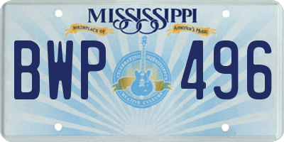 MS license plate BWP496