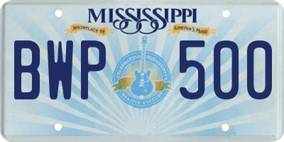 MS license plate BWP500