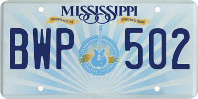 MS license plate BWP502