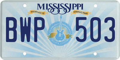 MS license plate BWP503