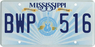MS license plate BWP516