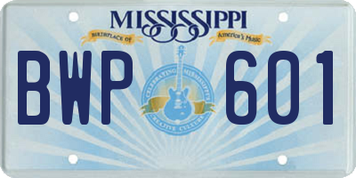 MS license plate BWP601