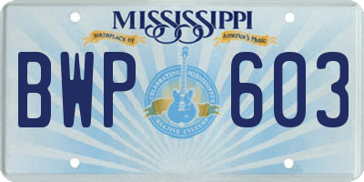 MS license plate BWP603