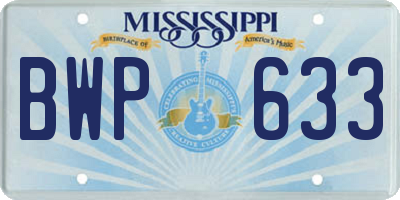 MS license plate BWP633