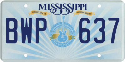 MS license plate BWP637