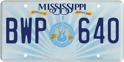 MS license plate BWP640