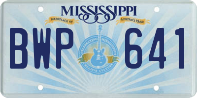 MS license plate BWP641