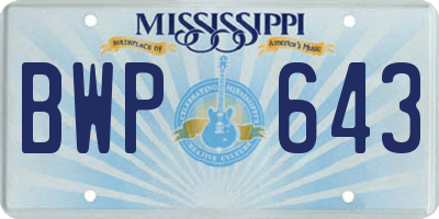MS license plate BWP643