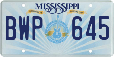 MS license plate BWP645