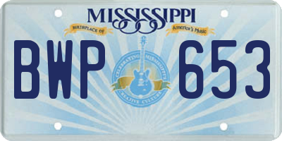 MS license plate BWP653
