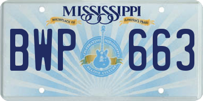 MS license plate BWP663