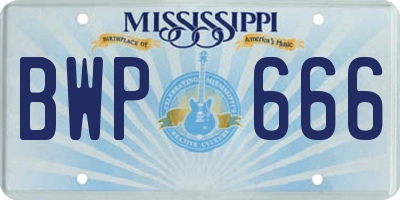 MS license plate BWP666