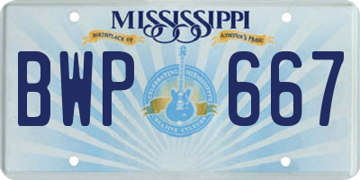 MS license plate BWP667