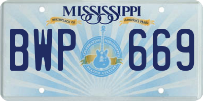 MS license plate BWP669