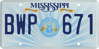 MS license plate BWP671