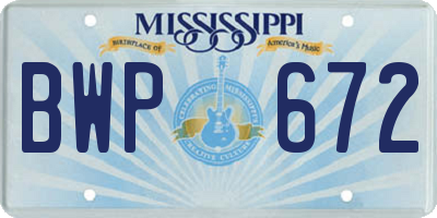 MS license plate BWP672