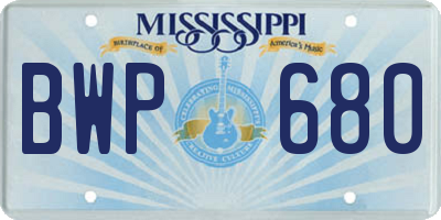 MS license plate BWP680