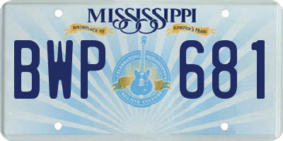 MS license plate BWP681