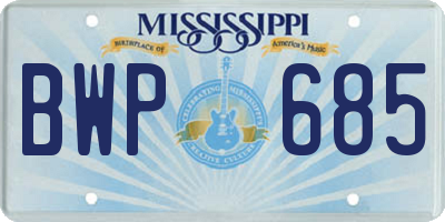 MS license plate BWP685