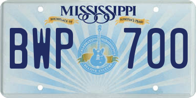 MS license plate BWP700