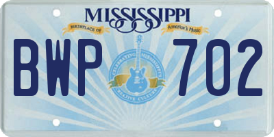 MS license plate BWP702