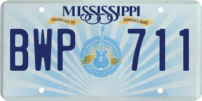 MS license plate BWP711