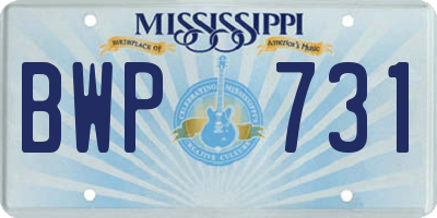 MS license plate BWP731