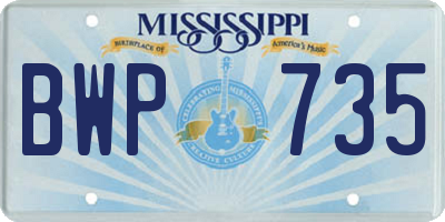 MS license plate BWP735