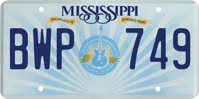 MS license plate BWP749