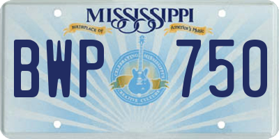 MS license plate BWP750
