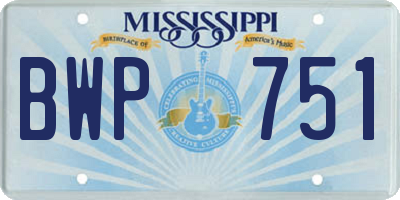 MS license plate BWP751