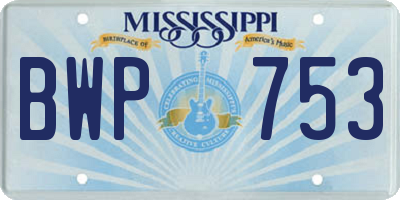 MS license plate BWP753