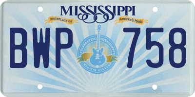 MS license plate BWP758