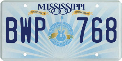 MS license plate BWP768